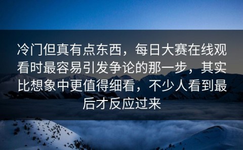 冷门但真有点东西，每日大赛在线观看时最容易引发争论的那一步，其实比想象中更值得细看，不少人看到最后才反应过来