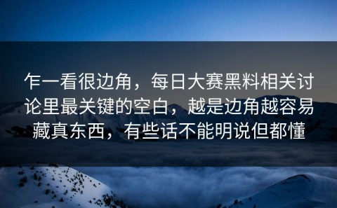 乍一看很边角，每日大赛黑料相关讨论里最关键的空白，越是边角越容易藏真东西，有些话不能明说但都懂