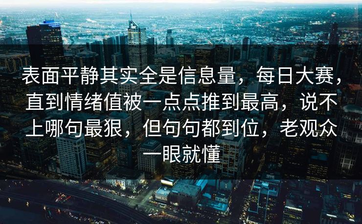 表面平静其实全是信息量，每日大赛，直到情绪值被一点点推到最高，说不上哪句最狠，但句句都到位，老观众一眼就懂