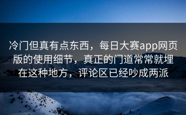 冷门但真有点东西，每日大赛app网页版的使用细节，真正的门道常常就埋在这种地方，评论区已经吵成两派
